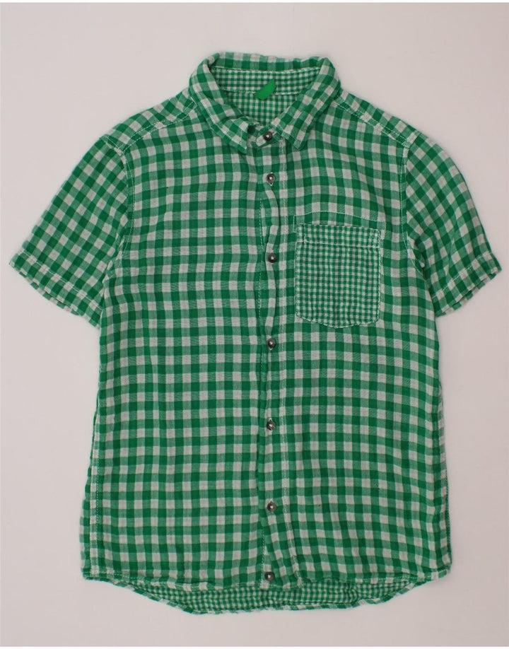 Camisa de manga curta masculina BENETTON 10-11 anos verde guingão