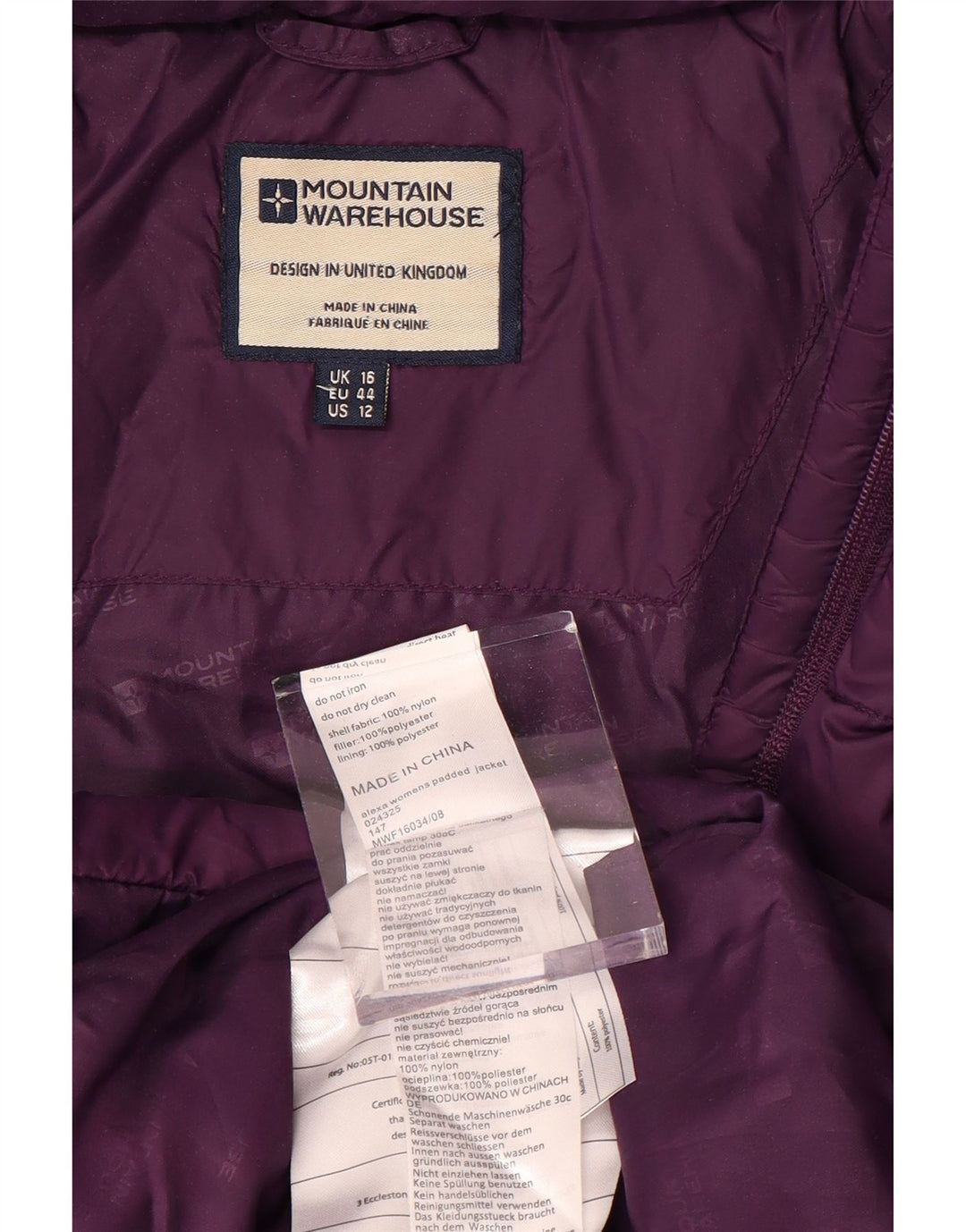 Casaco feminino acolchoado com capuz MOUNTAIN WAREHOUSE Reino Unido 16 pequeno roxo nylon
