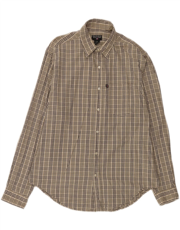 Ralph Lauren Camisa masculina XL algodão xadrez bege