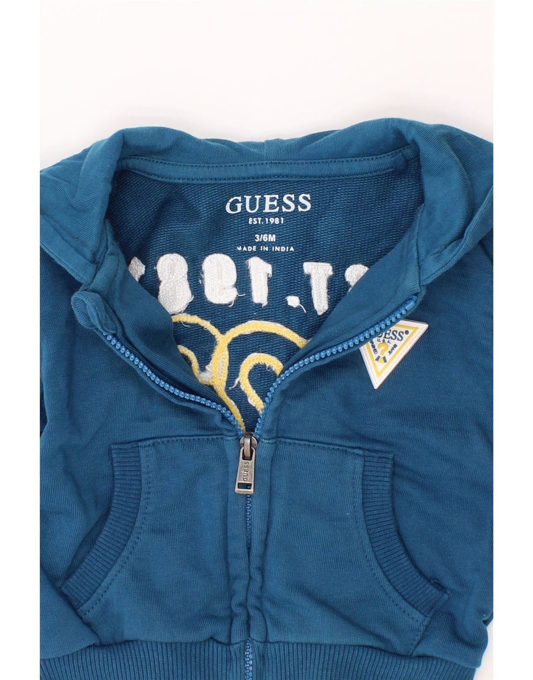GUESS Baby Boys Graphic Zip Hoodie Sweater 3-6 Months Blue Vintage Guess and Second-Hand Guess from Messina Hembry 