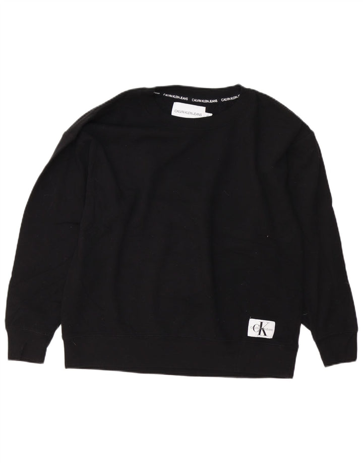 CALVIN KLEIN JEANS moletom feminino jumper UK 14 médio algodão preto