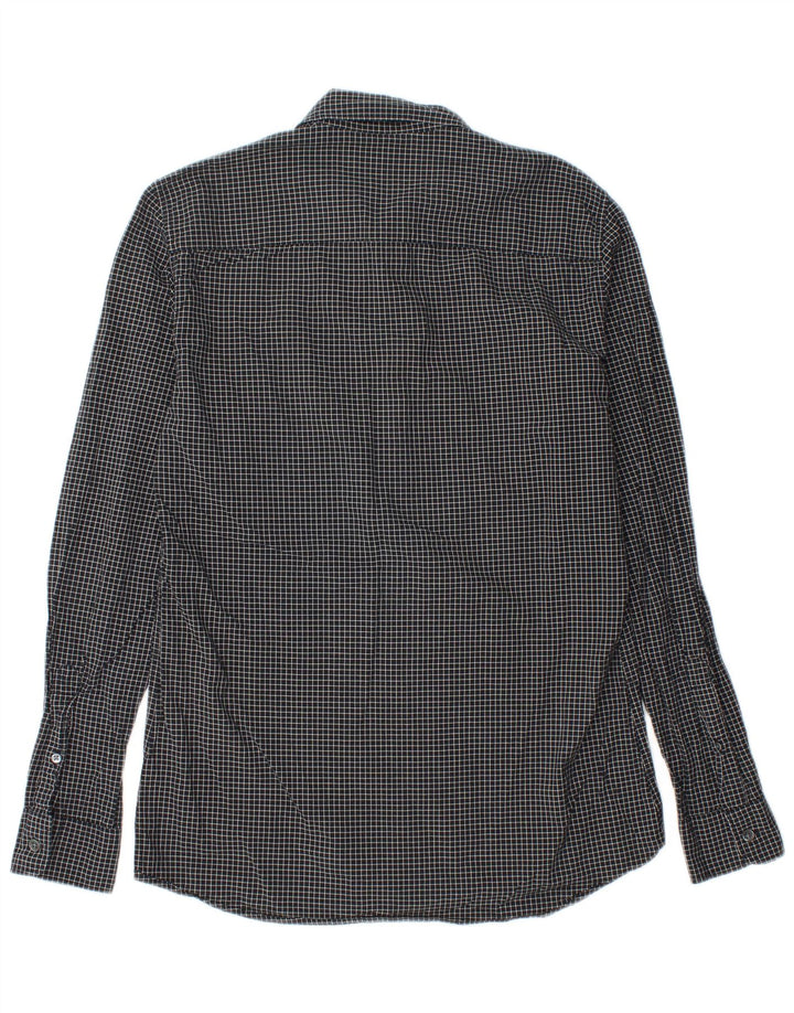 Camisa masculina de flanela slim fit French Connection algodão xadrez preto pequeno