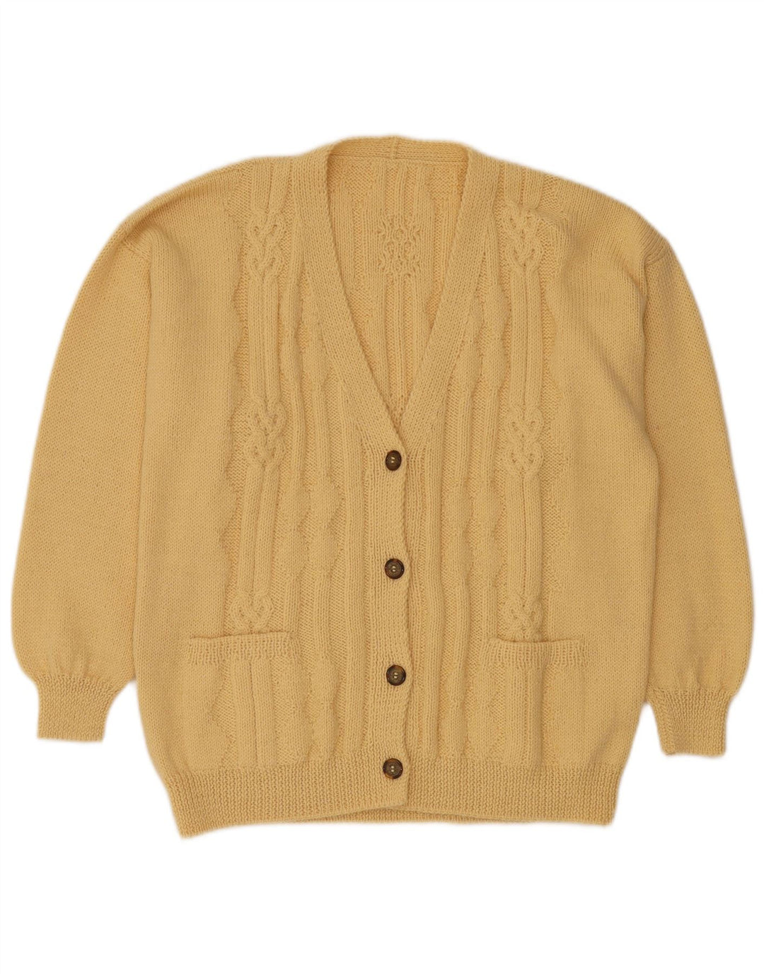 Suéter Cardigan Feminino Vintage Reino Unido 16 Grande Amarelo