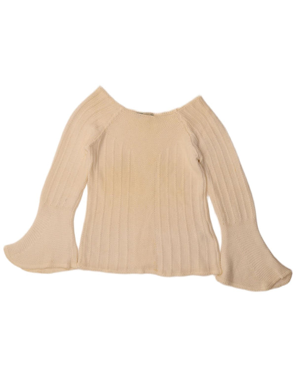 Zara Suéter feminino cropped com gola canoa Reino Unido 14 grande algodão branco