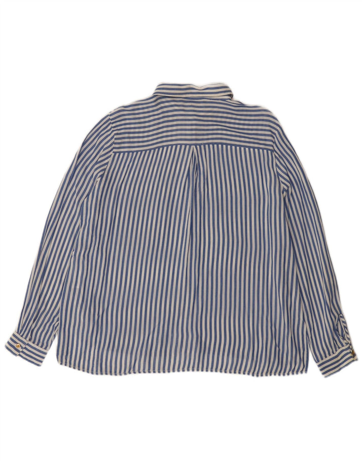 Camisa feminina Zara UK 14 Viscose listrada azul média