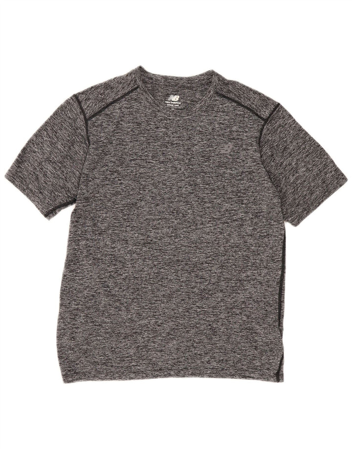 Camiseta masculina New Balance poliéster manchado cinza médio