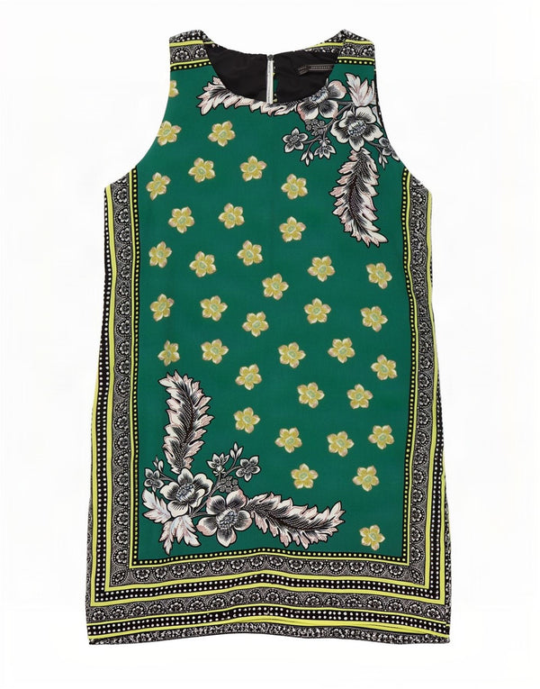 Vestido feminino Zara Trafaluc sem mangas UK 12 verde médio floral