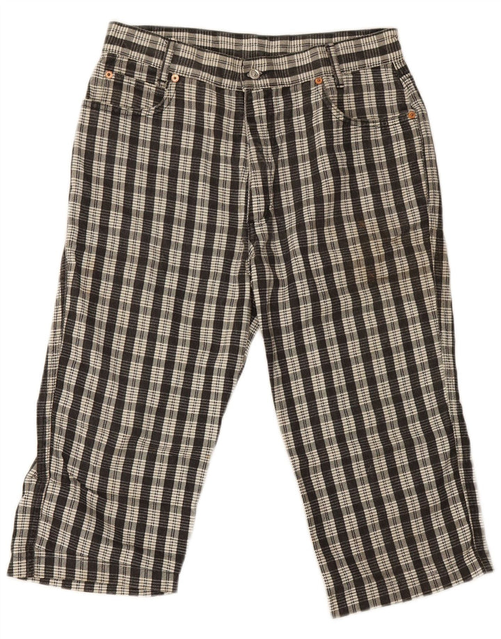Calça capri feminina Pit Stop W32 L19 algodão xadrez preto