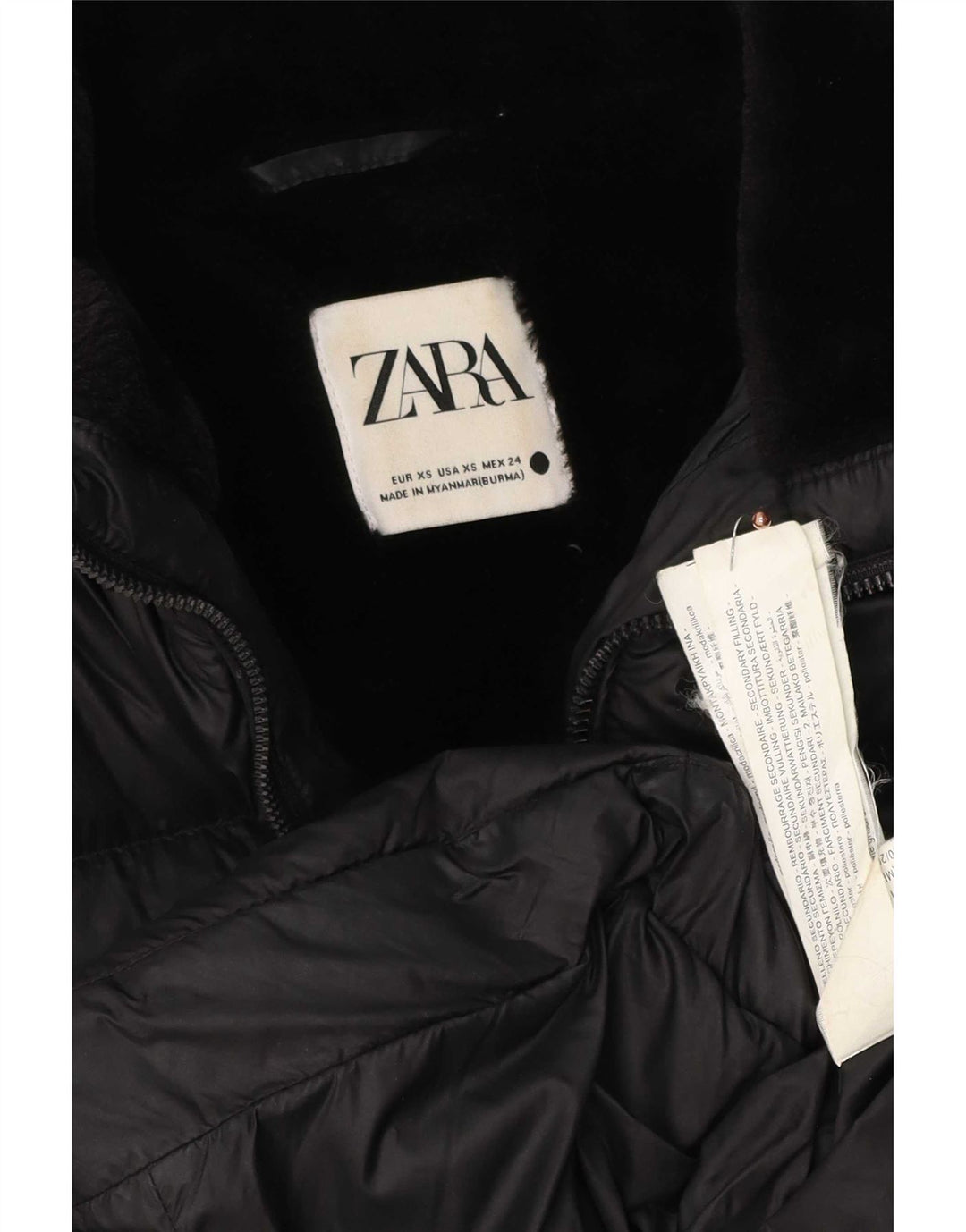 Jaqueta acolchoada feminina Zara UK 6 XS poliéster preto