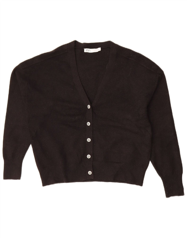 Suéter cardigã feminino Zara Reino Unido 14 viscose preta média