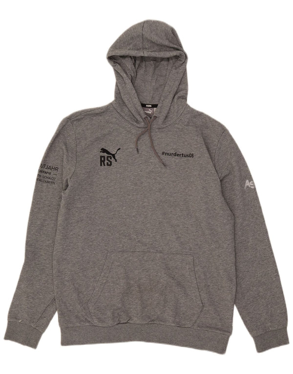 Suéter com capuz gráfico masculino Puma grande algodão manchado cinza