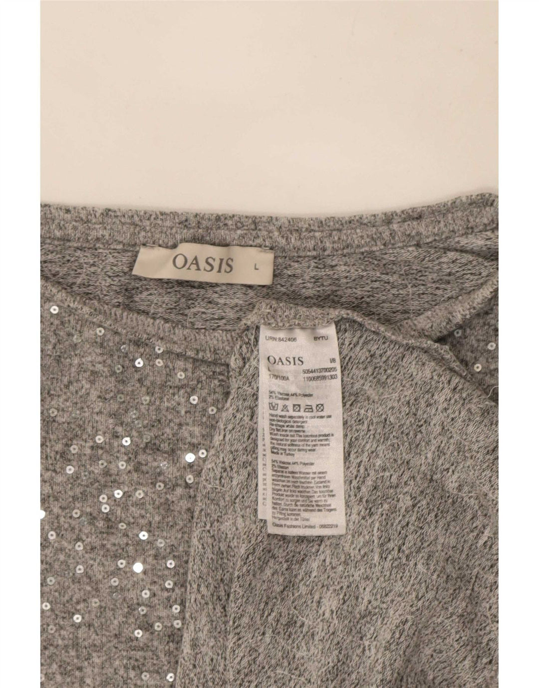 Blusa feminina de manga comprida Oasis UK 16 grande viscose cinza