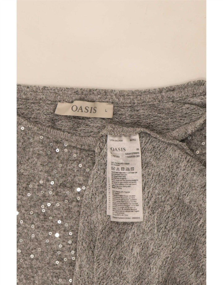 Blusa feminina de manga comprida Oasis UK 16 grande viscose cinza