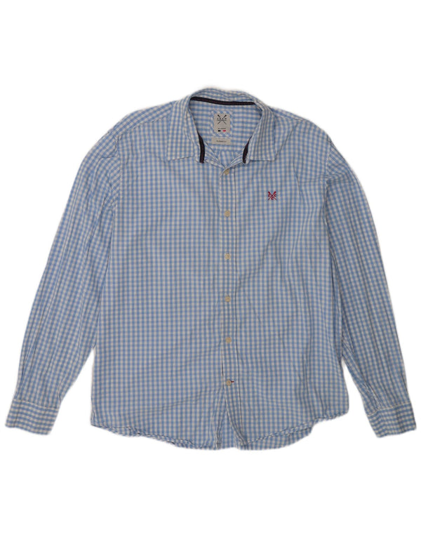 Camisa masculina de ajuste clássico da Crew Clothing XL azul algodão guingão
