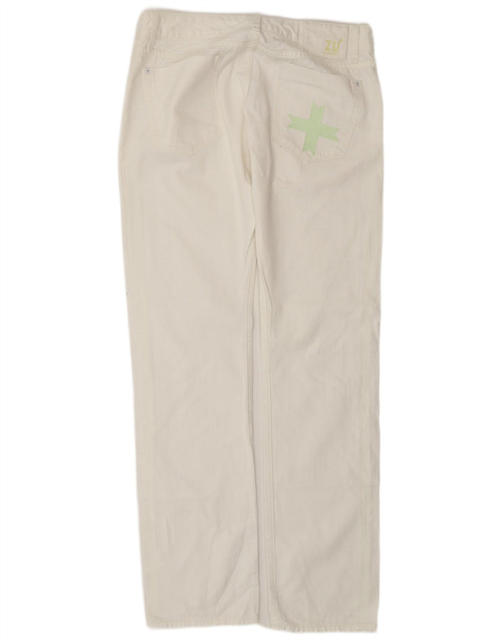 ZU ELEMENTS Jeans retos femininos desgastados W32 L34 algodão branco