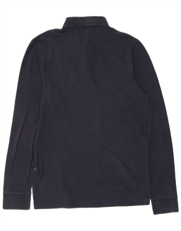 HUGO BOSS Camisa polo masculina slim fit de manga comprida de algodão azul marinho médio