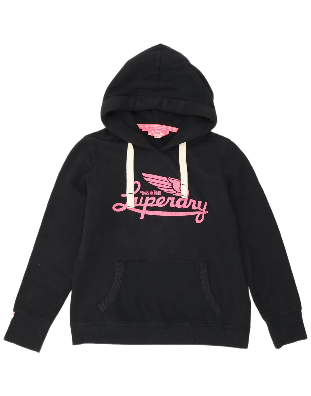 Jumper com capuz gráfico feminino SUPERDRY UK 18 XL algodão preto