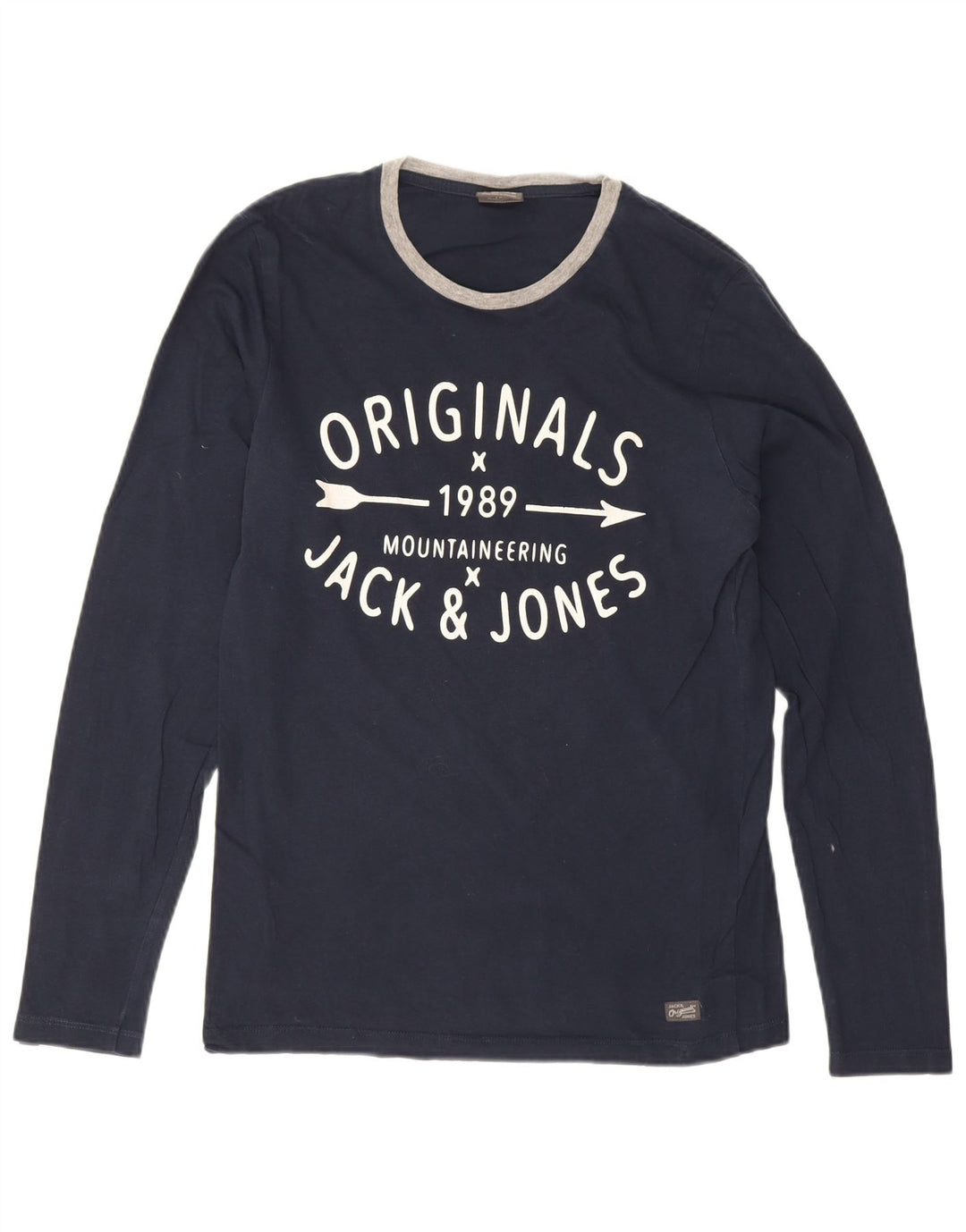 Jack & Jones Camiseta masculina gráfica de manga comprida médio algodão azul marinho
