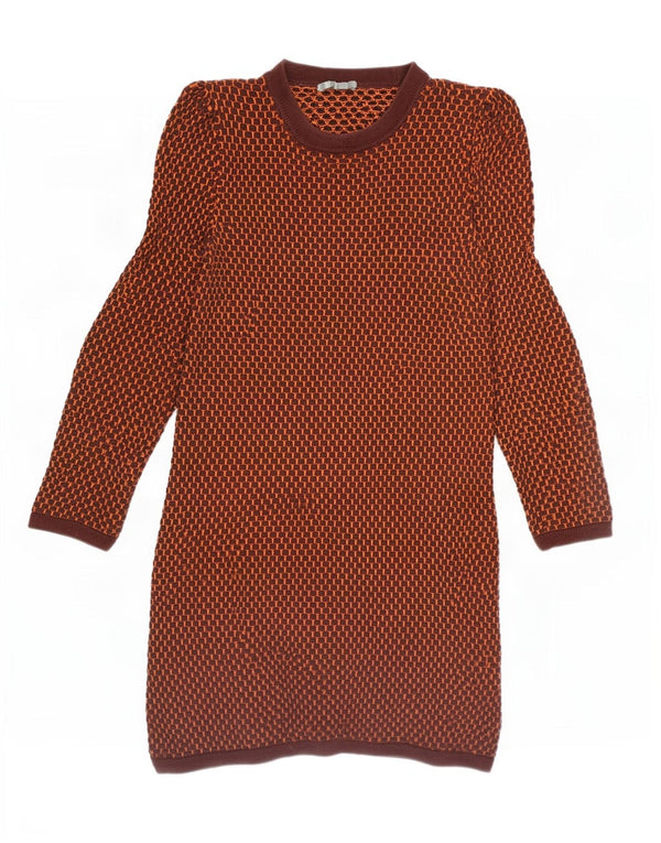 Cos vestido feminino de manga comprida UK 6 XS algodão geométrico marrom