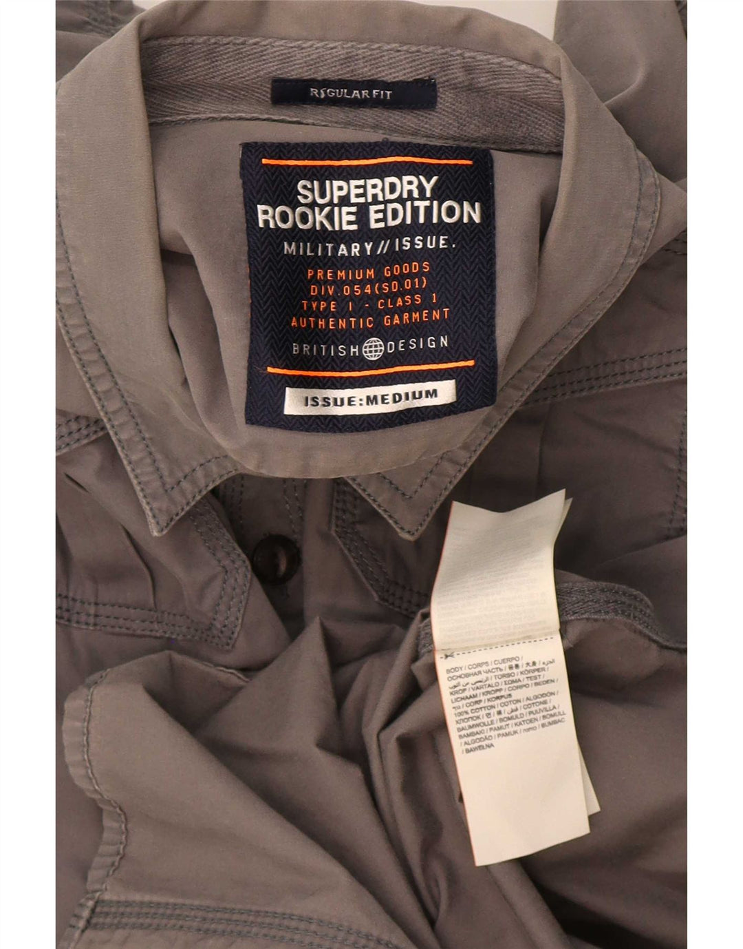 Camisa masculina Superdry Regular Fit cinza médio algodão
