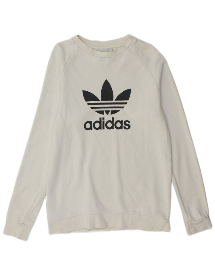ADIDAS Mens Graphic Sweatshirt Jumper Pequeno Algodão Branco