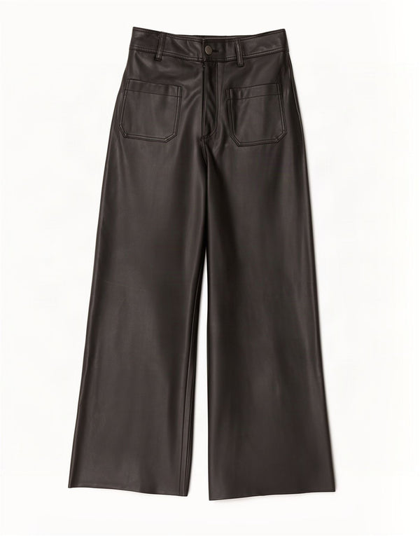 Zara Calça feminina de couro sintético de cintura alta EU 36 XS W26 L27 preta