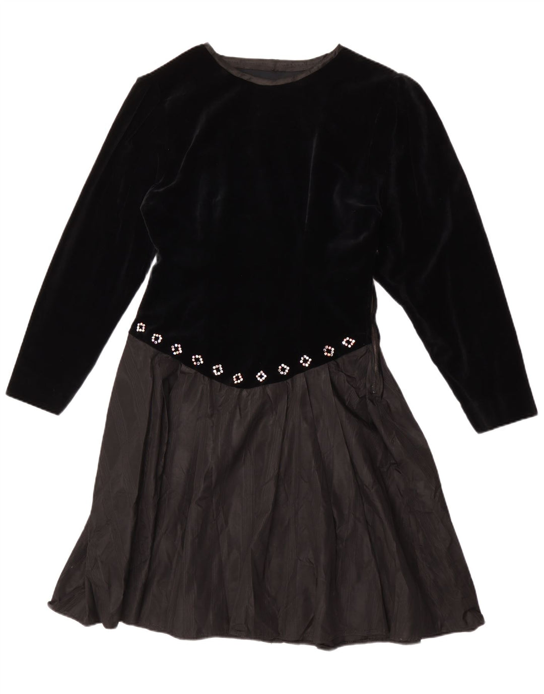 Vestido vintage feminino manga comprida linha A UK 14 médio preto