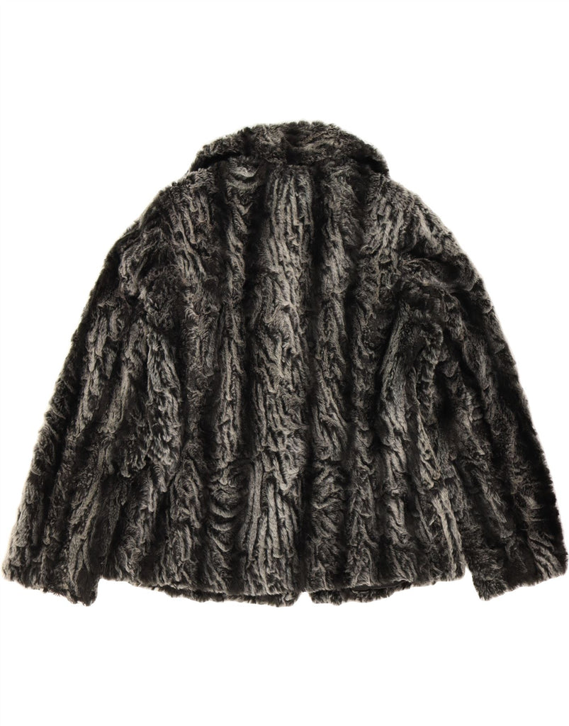 PER UNA Womens Faux Fur Jacket UK 12 Medium Grey Striped Acrylic Vintage Per Una and Second-Hand Per Una from Messina Hembry 