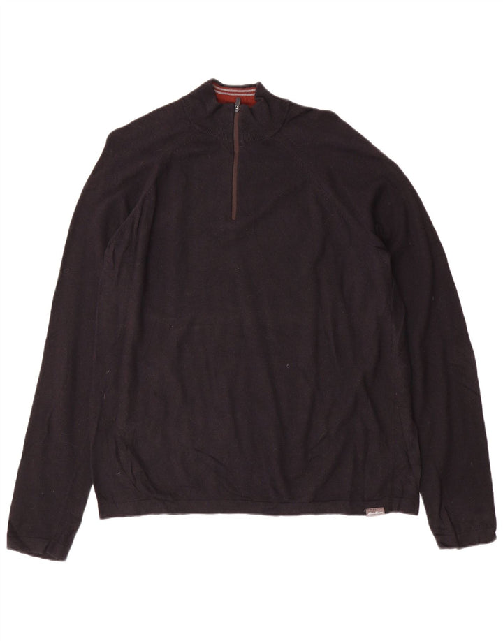 Suéter masculino Eddie Bauer com zíper e gola grande rayon preto