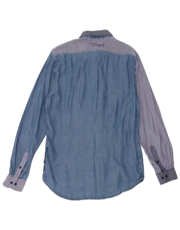 Camisa masculina Desigual grande patchwork azul Lyocell