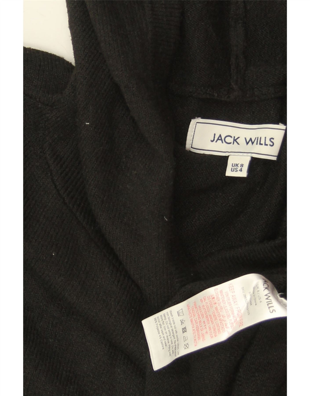 Suéter feminino com capuz JACK WILLS Reino Unido 8 pequeno poliéster preto