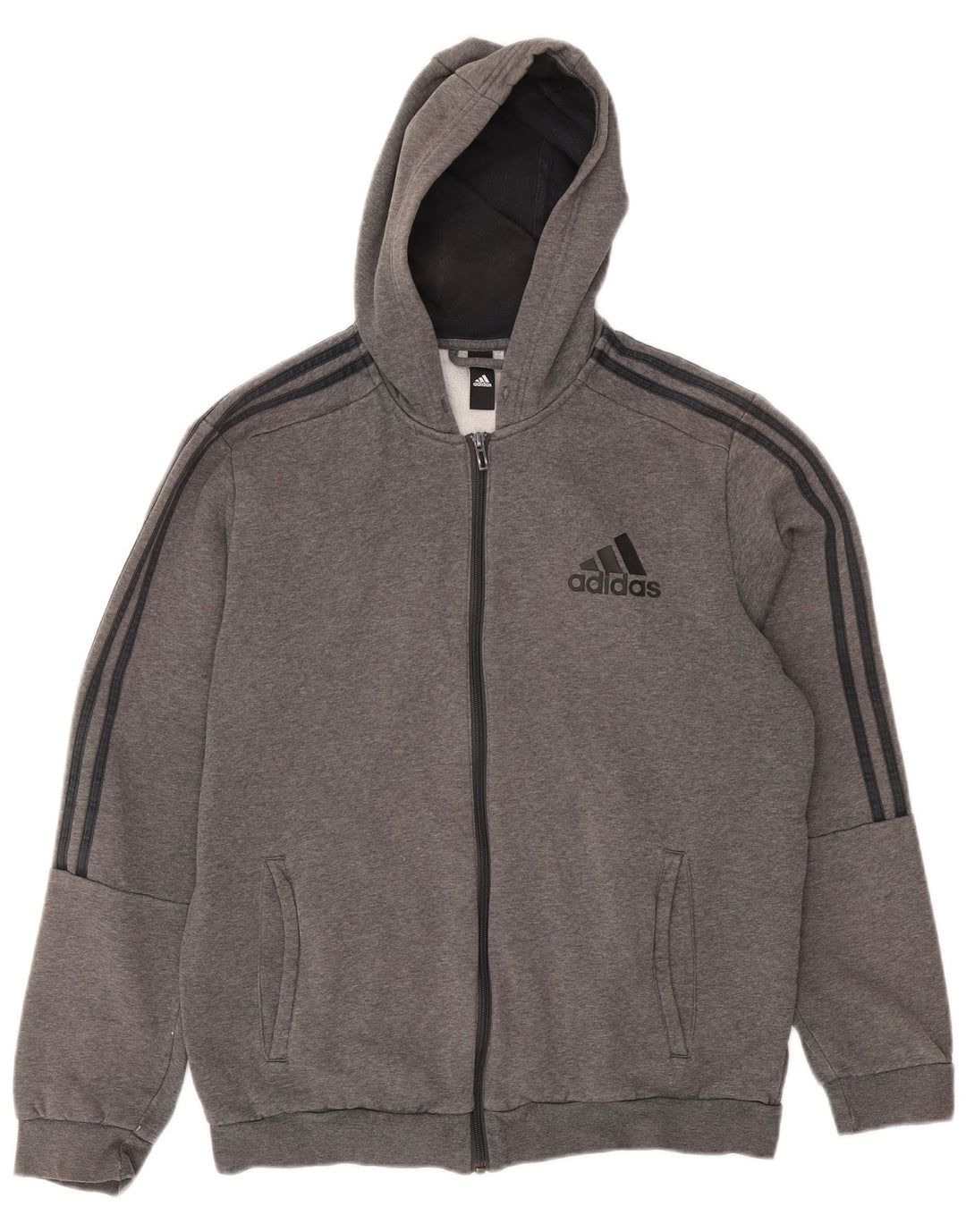Adidas masculino zip moletom com capuz grande algodão cinza