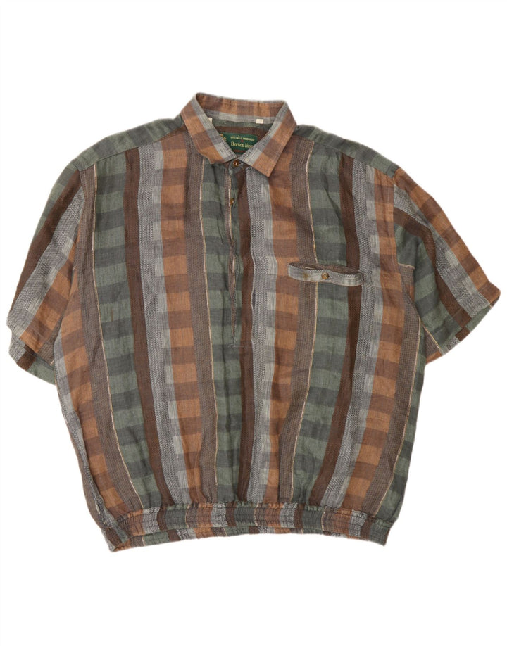 Pulôver masculino vintage de manga curta XL linho xadrez multicolorido