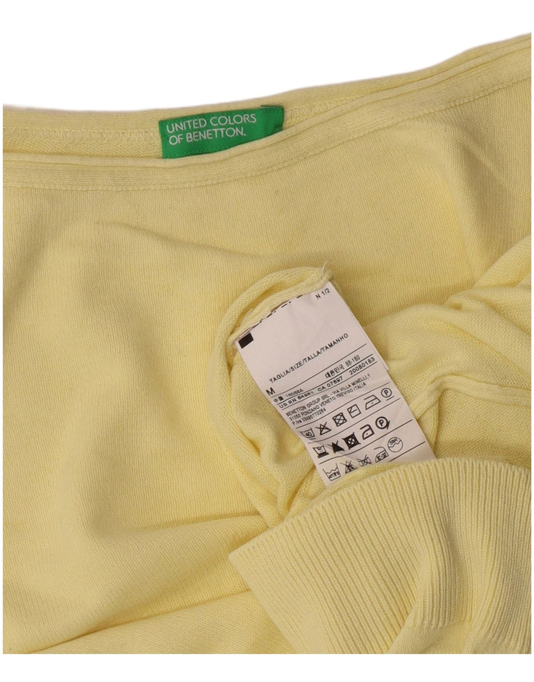 Suéter feminino Benetton com gola canoa UK 12 médio algodão amarelo clássico