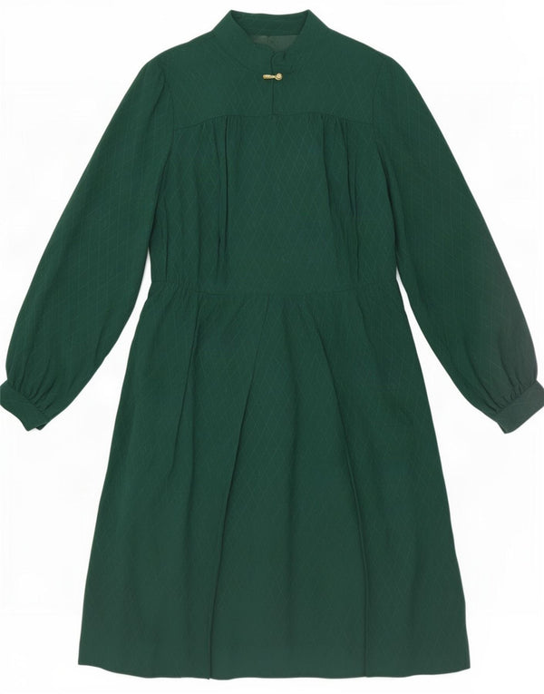 Vintage feminino manga comprida evasê UK 14 verde médio geométrico