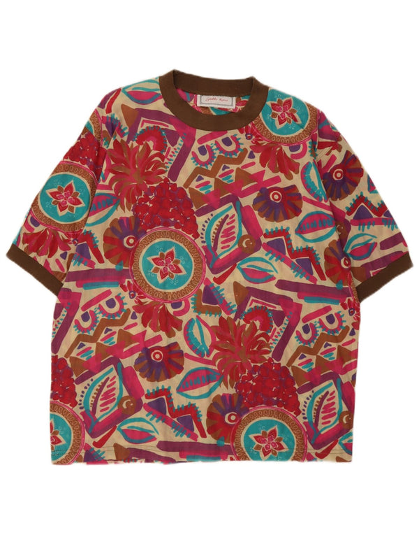 Blusa feminina vintage UK 16 grande geométrica multicolorida