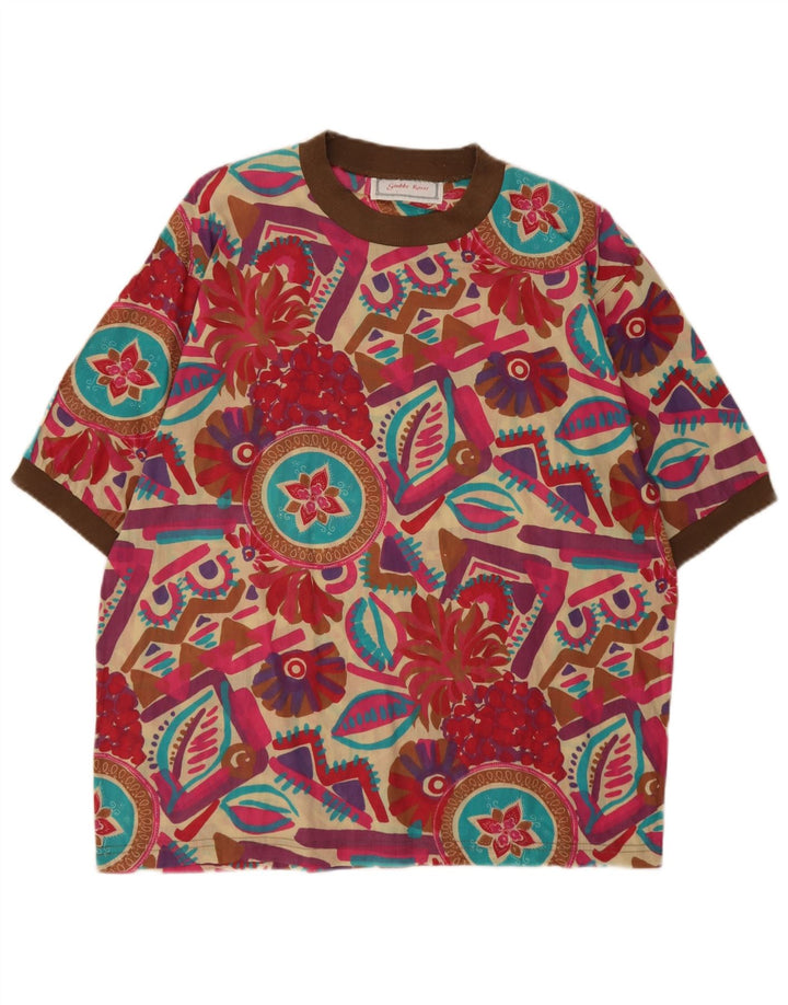 Blusa feminina vintage UK 16 grande geométrica multicolorida