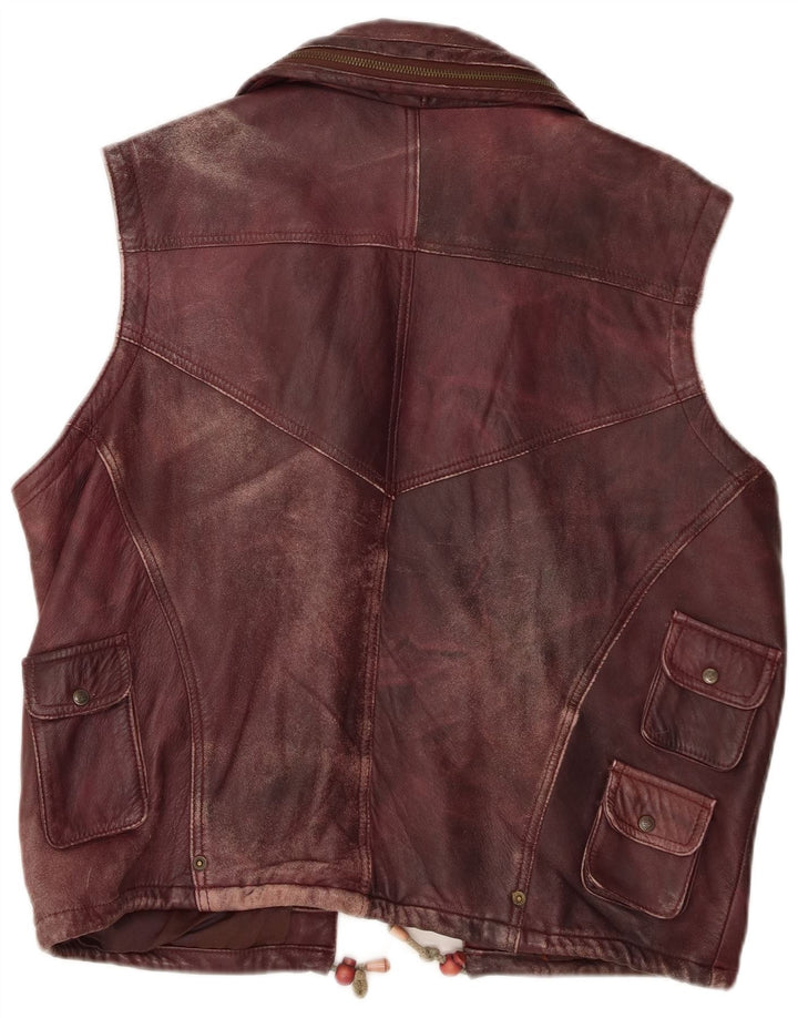 Colete utilitário de couro masculino vintage IT 50 grande marrom