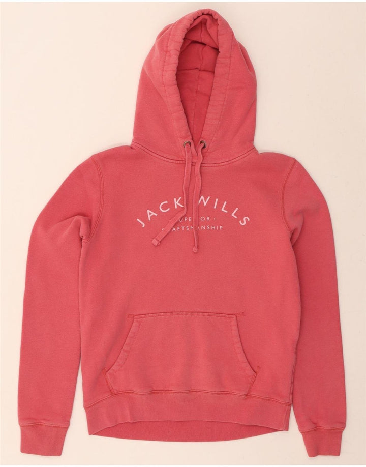 JACK WILLS Womens Graphic Hoodie Jumper UK 8 Small Pink Vintage Jack Wills and Second-Hand Jack Wills from Messina Hembry 