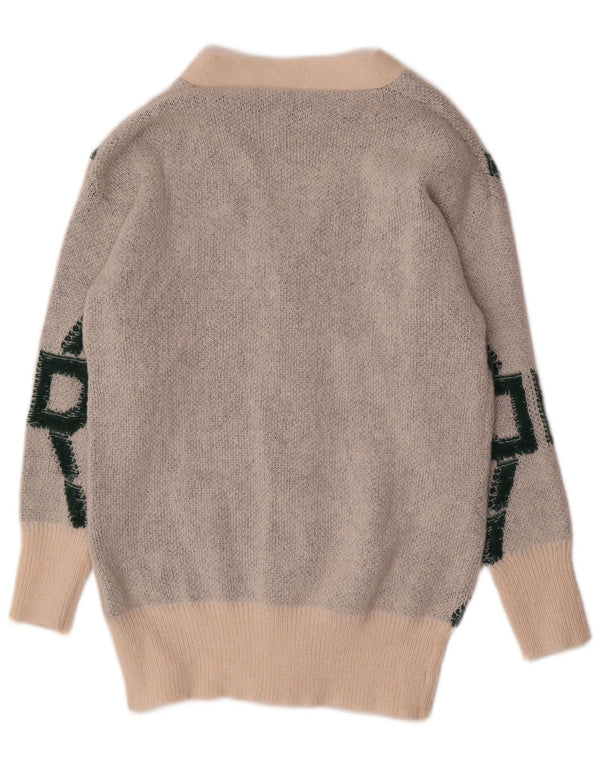 Suéter cardigã feminino Shein de grandes dimensões Reino Unido 10 pequeno esbranquiçado geométrico