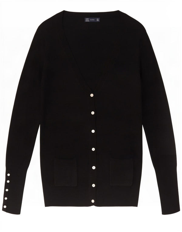 Suéter cardigã feminino Zara Reino Unido 16 grande rayon preto