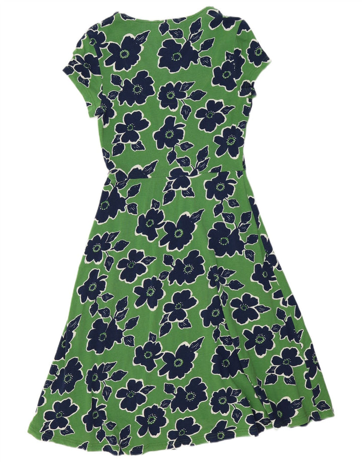 SEASALT CORNWALL Vestido feminino evasê Reino Unido 10 pequeno algodão floral verde