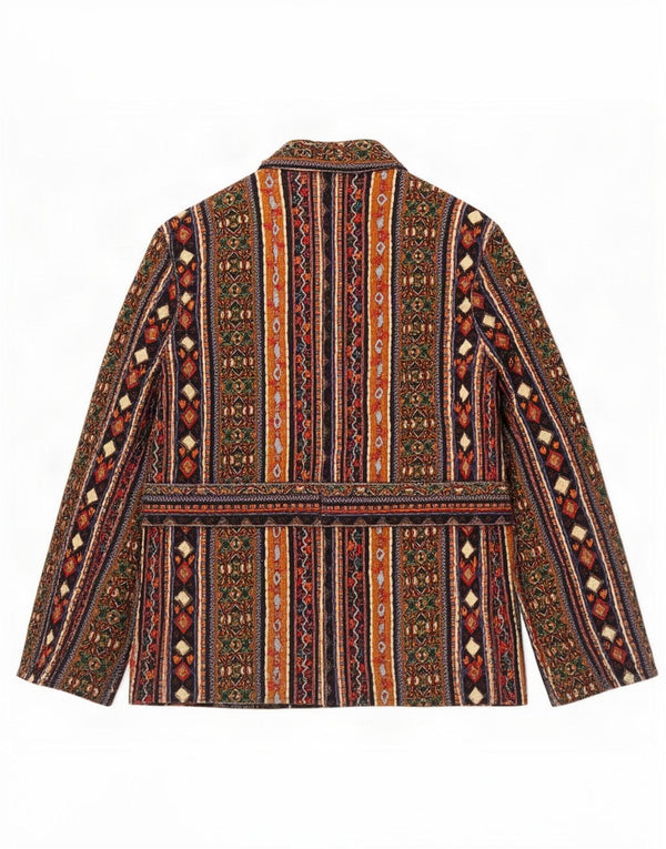 Jaqueta blazer feminina Zara Reino Unido 10 pequeno algodão listrado multicolorido étnico