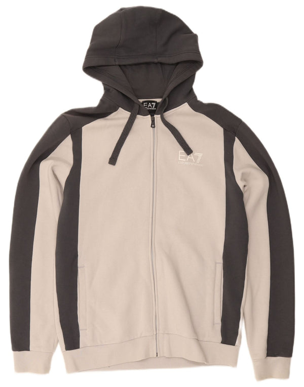 Suéter masculino com capuz e zíper Emporio Armani 2XL algodão colorblock cinza