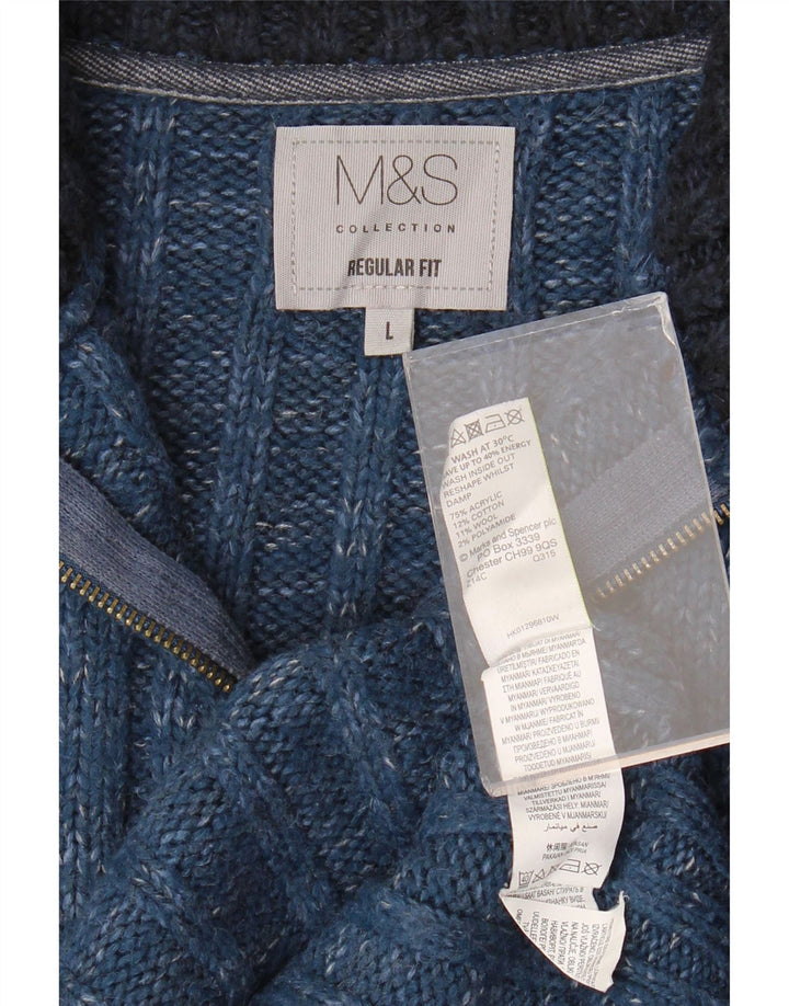 Suéter masculino MARKS & SPENCER com zíper e gola grande manchado azul