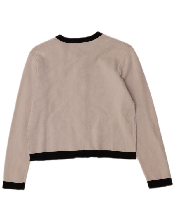Suéter cardigã feminino Zara com zíper completo Reino Unido 12 bloco colorido branco médio