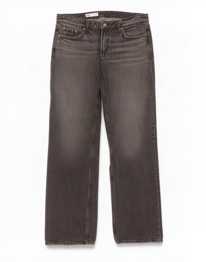 Calça jeans reta feminina Zara EU 42 grande W32 L35 algodão cinza