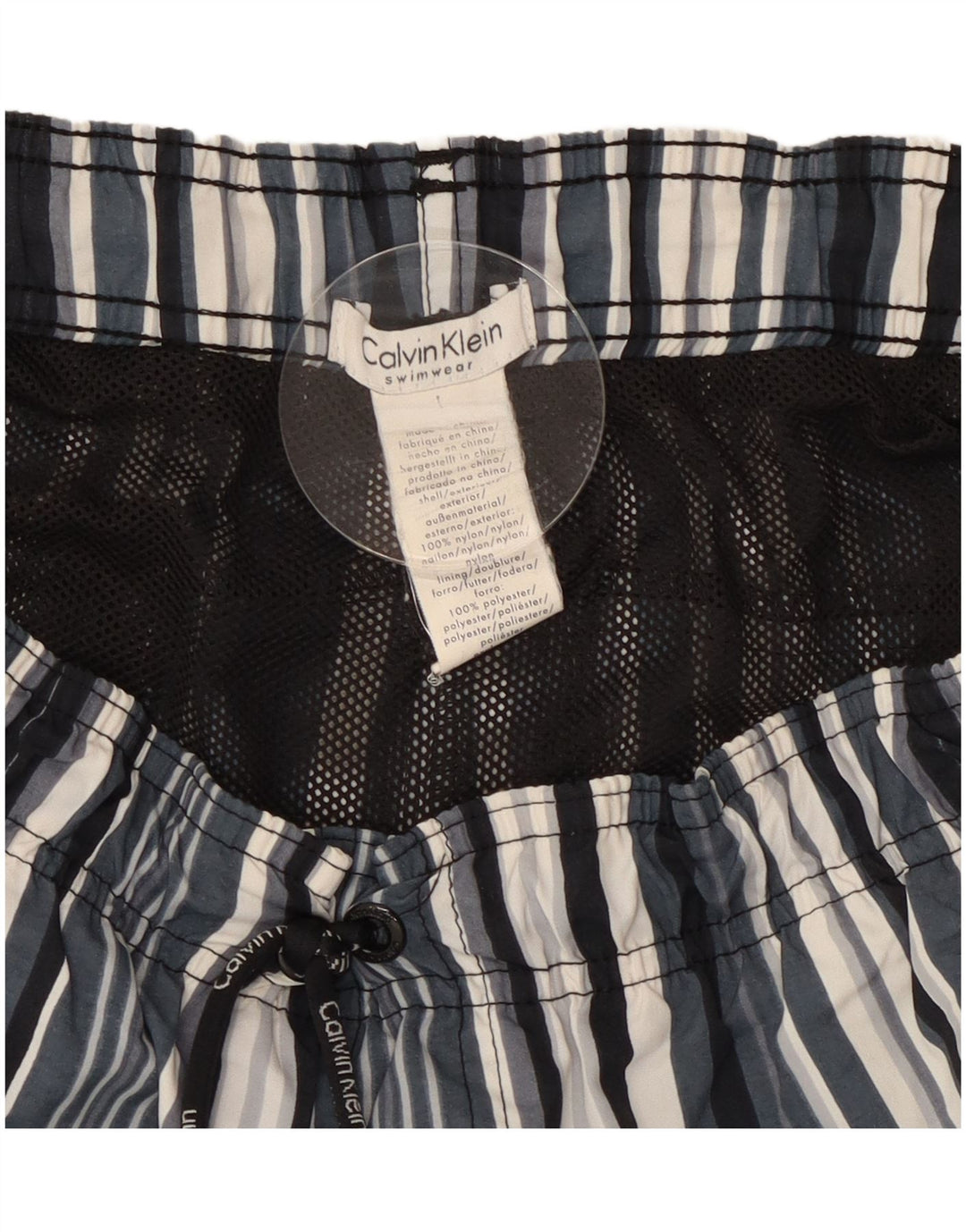 Shorts de natação masculino Calvin Klein grande poliéster listrado azul