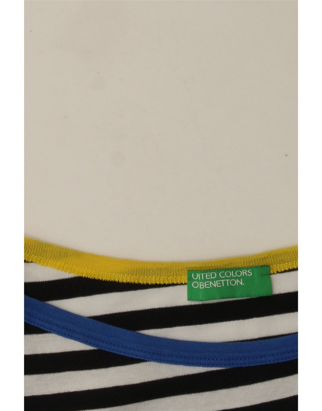 Top feminino Benetton manga 3/4 UK 8 pequeno listrado azul marinho