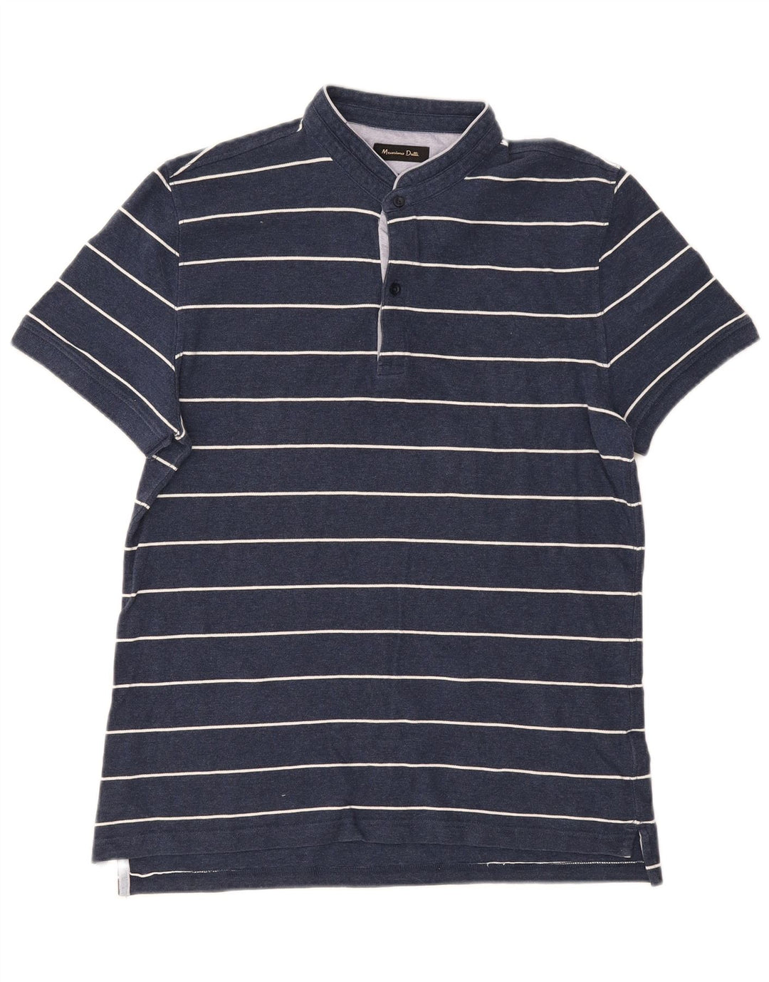 Camisa polo masculina Massimo Dutti grande algodão listrado azul marinho